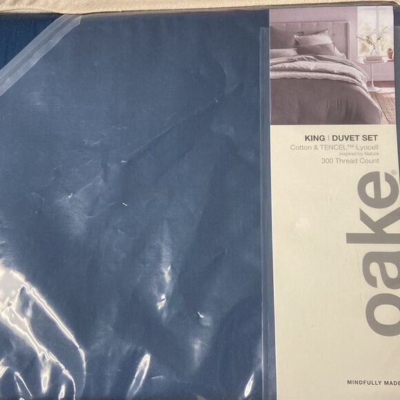 OAKE Solid Reversible Cotton Tencel Duvet Cover. Color: Navy Blue - Picture 1 of 3